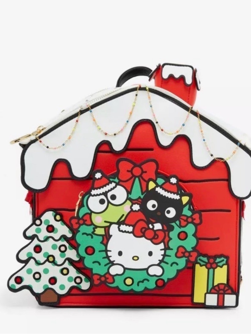 Holiday House Shaped Crossbody Backpack in Red & White